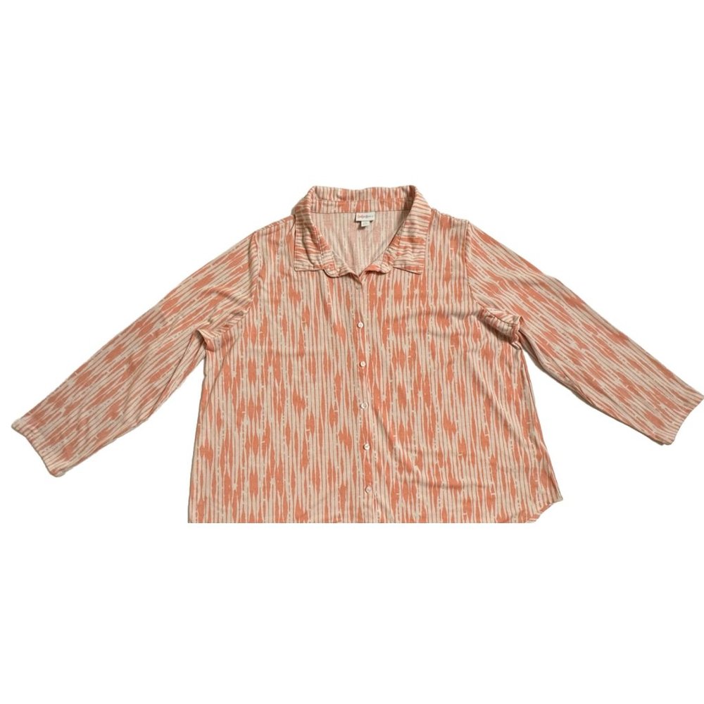 LuLaRoe Button Up Roll Tab Long Sleeve Blouse Shirt White Orange Stripes 2XL